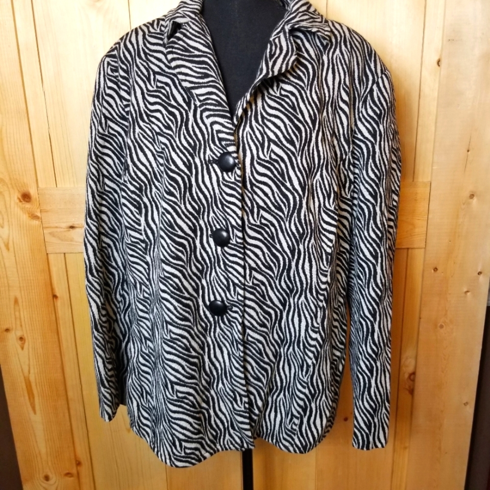 Diva by Dana Buchman Wool Blend Zebra Print Lined Blazer NWT
